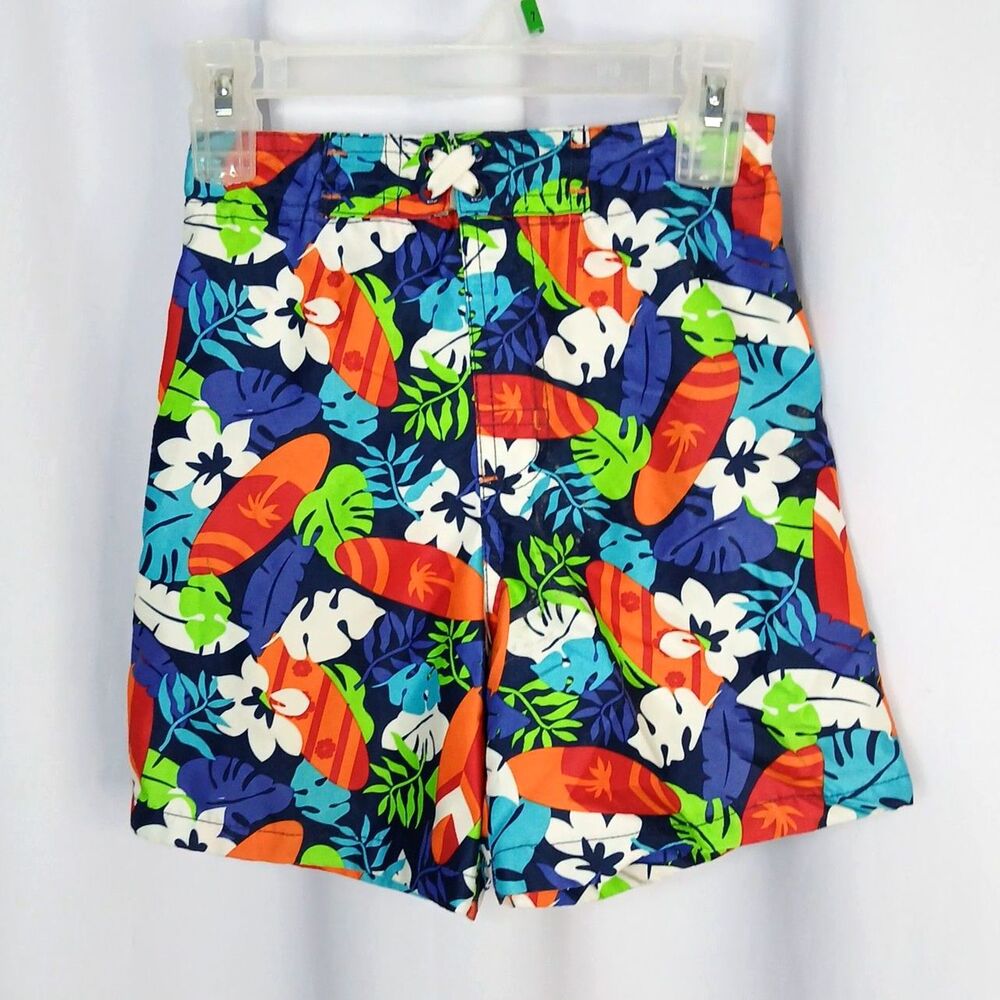 Mick Mack Swim Trunks Board Shorts Lined Drawstring Colorful Tropical Boys 5